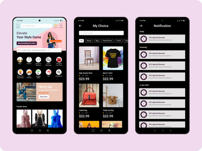 eCommerce App Concept UI Kits (black)