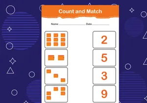 10 Pages Count and match with the correct number. Matching education game. Count how many items and choose the correct number