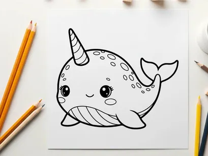 Cute smiling narwhal clock vector illustration flat design