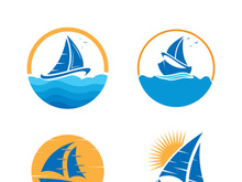 Sailboat boat on sea ocean wave with logo design simple ship