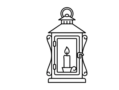 Vintage lantern with lit candle inside. Classic oil lamp icon for warmth and tradition.