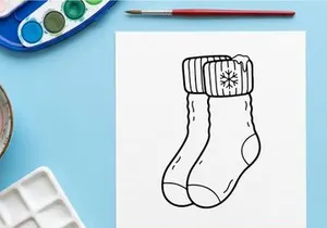 Hand-drawn Christmas sock with snowflake and cuff for holiday gift decoration concept