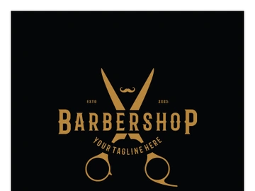 Barbershop logo vintage, retro, haircut, shaving, with scissors, shaving pole, comb, razor. for business, emblems, labels, barber shops, badges. preview picture