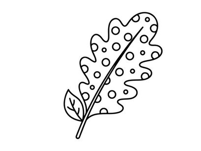 Hand drawn oak leaf with polka dots. Cute doodle style autumn foliage icon.
