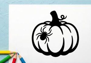 Halloween Pumpkin with Spider Silhouette for Fall Decor