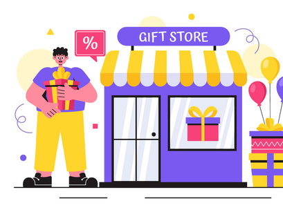 11 Gifts Store Vector Illustration