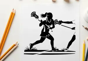 Lacrosse players in action silhouette