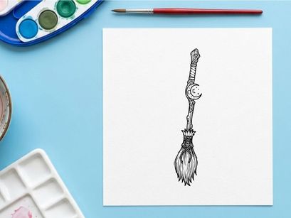 Ilustração de vassoura desenhada à mão com cabo de madeira e cerdas de palha. Esboço de ferramenta de limpeza vetorial para design de casa e serviços de zeladoria.