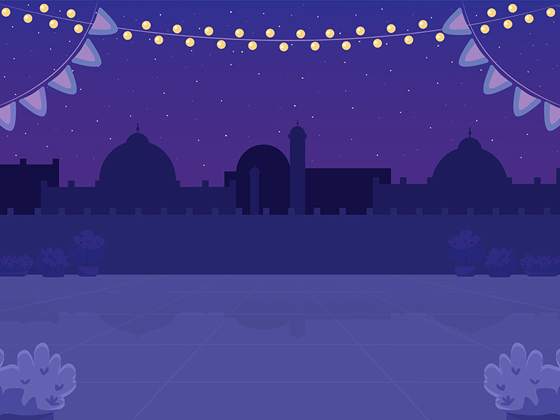 Nighttime Indian plaza flat color vector illustration