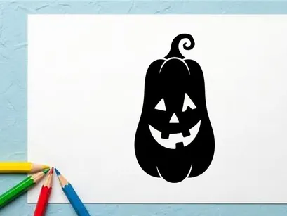 Abóbora Preta de Halloween com Rosto de Jack-o'-Lantern Esculpido