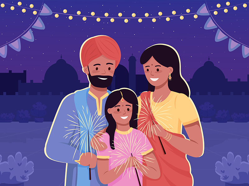 Happy indian family flat color vector illustration