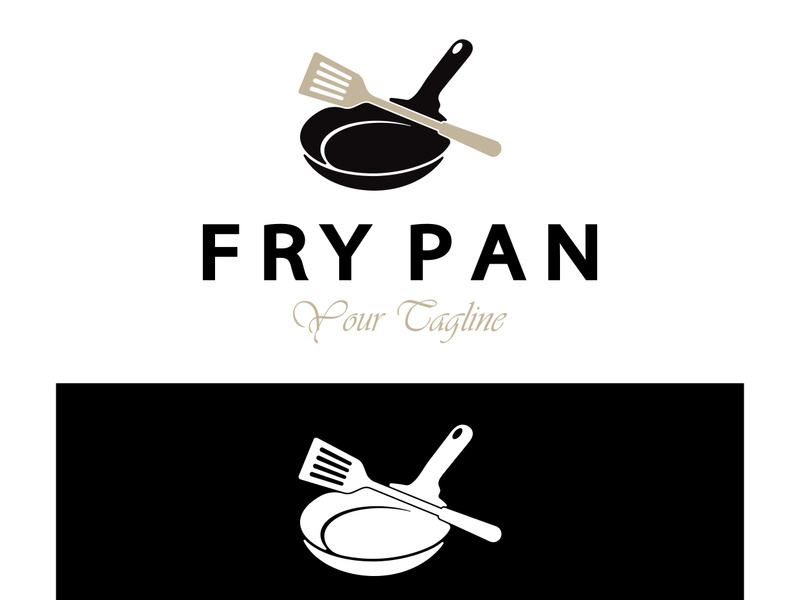 frying pan and spatula logo, kitchen cooking equipment, for business, company, restaurant