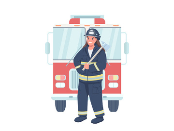 Woman firefighter flat color vector detailed character preview picture