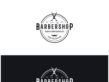 Barbershop logo vintage, retro, haircut, shaving, with scissors, shaving pole, comb, razor. for business, emblems, labels, barber shops, badges. preview picture