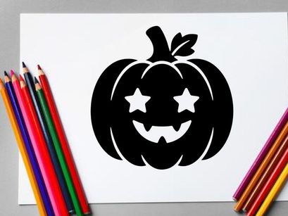 Cute Halloween Pumpkin with Jack-o'-Lantern Face and Star Eyes