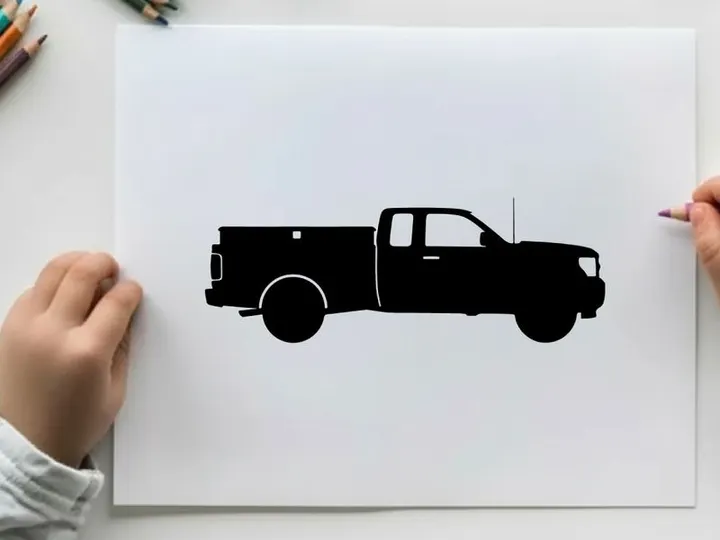 Silhouette of a pickup truck against a white background