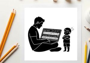 Silhouette of a man and child interacting with a laptop computer