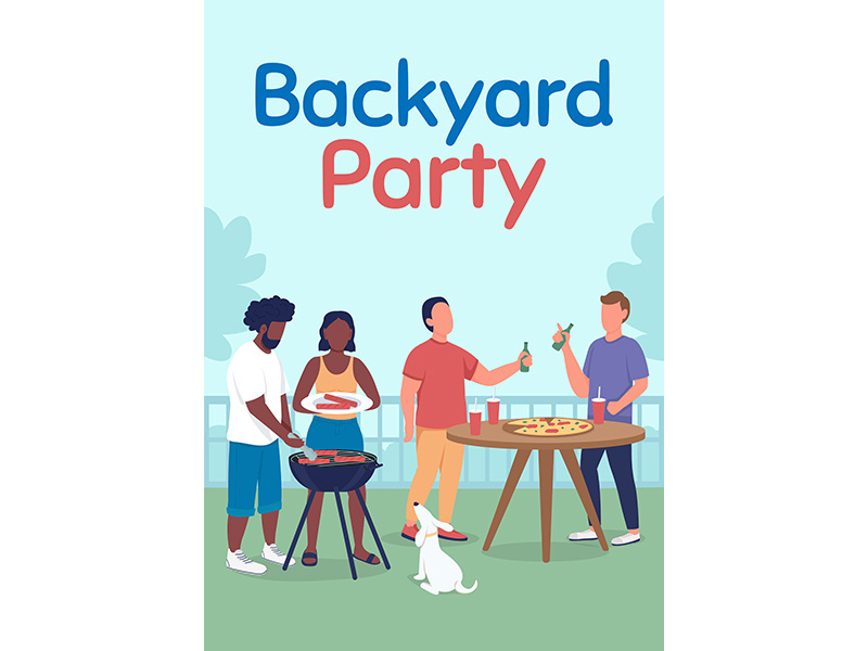 Backyard party poster flat vector template