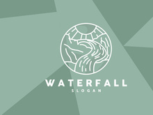Waterfall Logo, River Mountain Forest Exploring Design Illustration