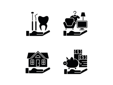Insurance and protection black glyph icons set on white space preview picture