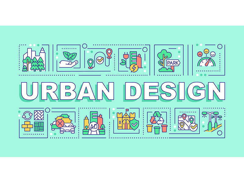 Urban design word concepts mint green banner