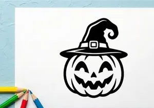 Halloween Pumpkin with Witch Hat for Fall and Holiday Decor