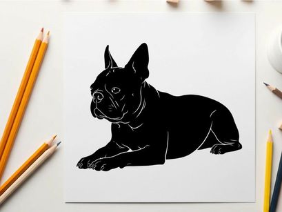 Silhouette of a french bulldog laying down