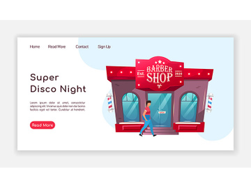 Super disco night landing page flat color vector template preview picture