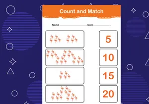 10 Pages Count and match with the correct number. Matching education game. Count how many items and choose the correct number