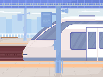 Train station platform flat color vector illustration preview picture