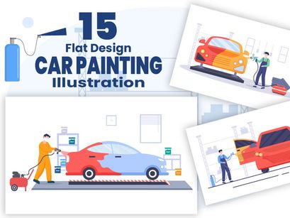 15 Car Painting Machine with Spray Gun Illustration
