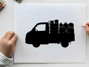 Silhouette of a van with cargo and people preview picture