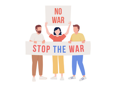 Crowd participating in anti war rally semi flat color vector characters
