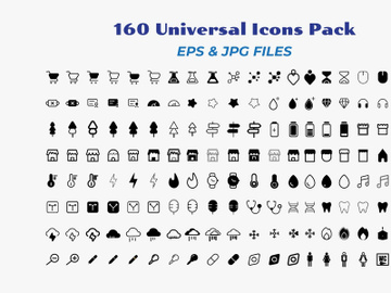 A set of 160 universal icons pack preview picture