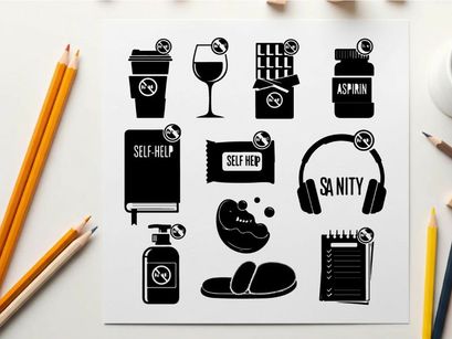 Silhouette icons for mental health and self care silhouette