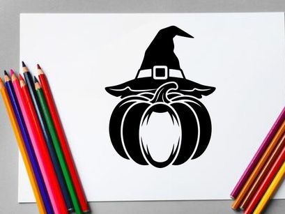 Ilustración de Sombrero de Bruja y Calabaza de Halloween para Decoración Otoñal