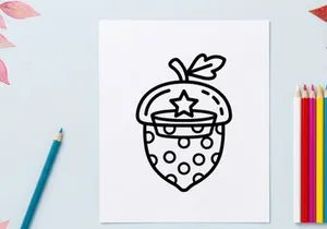 Hand-drawn Halloween apple with star and bow. Cute retro fruit illustration for spooky season decor and treats.