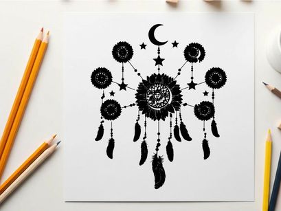 Dreamcatcher silhouette with crescent moon and stars