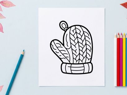 Ícono de manopla tejida de invierno. Dibujo de contorno de un guante de lana acogedor para clima frío.