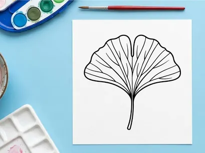 Minimalist black and white ginkgo leaf illustration. Elegant botanical design for nature-themed projects.