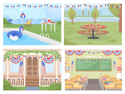 Independence day in America illustration set