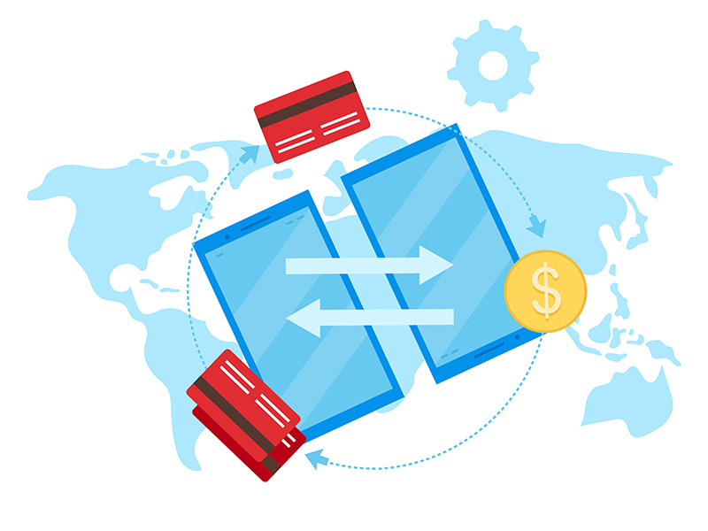 Global payment system flat vector illustration