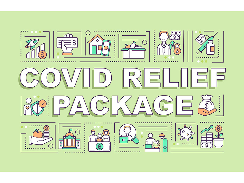 Covid relief package word concepts banner