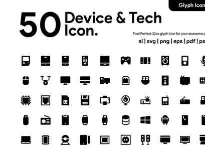 50 Device & Tech Glyph Icon
