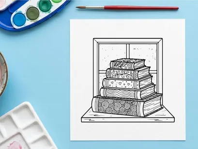Livros vintage empilhados em nicho de vidro com cenário natalino de flocos de neve para decoração de feriados