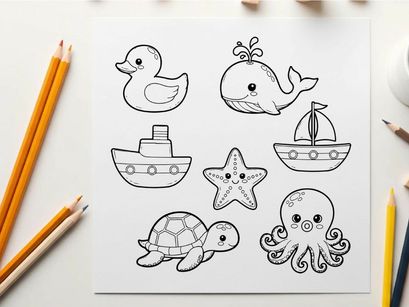 Cute sea animals set flat design vector illustration
