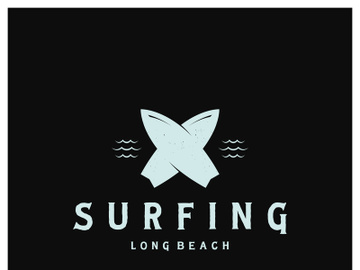 surfing logo with vintage paddle board beach waves, for business, sport, adventure, tourism, vacation preview picture