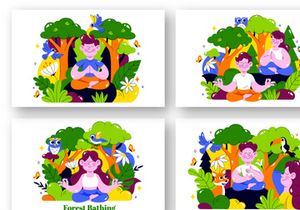10 Forest Bathing Vector Illustration