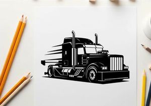 Silhouette of a semi truck with motion lines behind the trailer