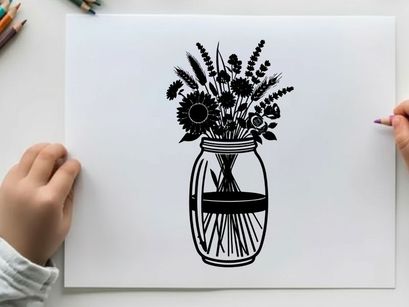 Silhouette of flowers in a mason jar vase silhouette